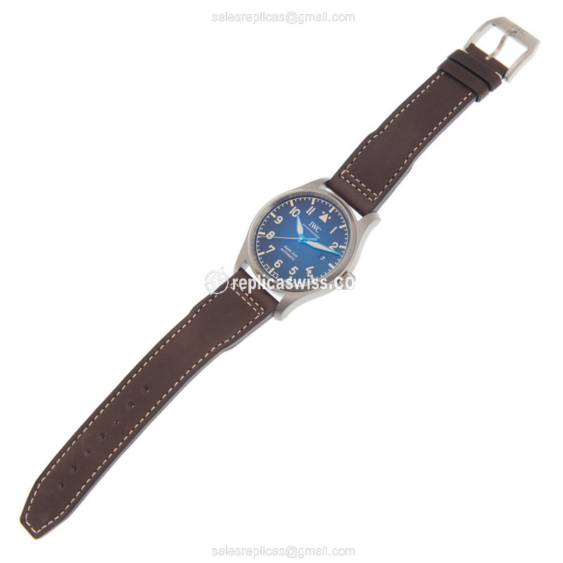 IWC PILOTS Replica - Automatic - Titanium Case - Black Dial - Brown Cowhide Strap - View 2
