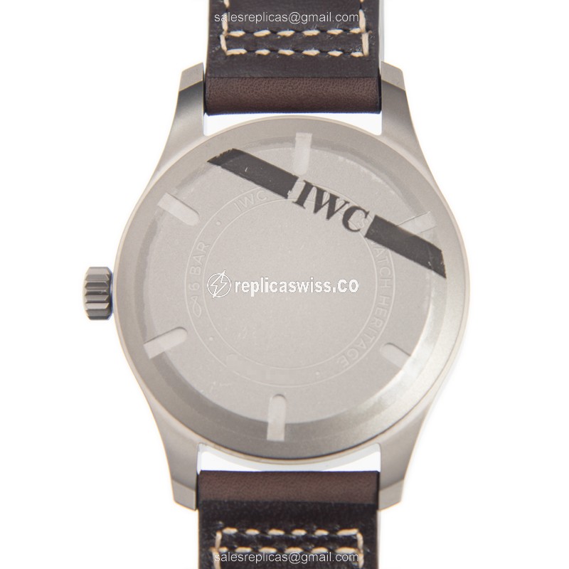 IWC PILOTS Replica - Automatic - Titanium Case - Black Dial - Brown Cowhide Strap - View 3