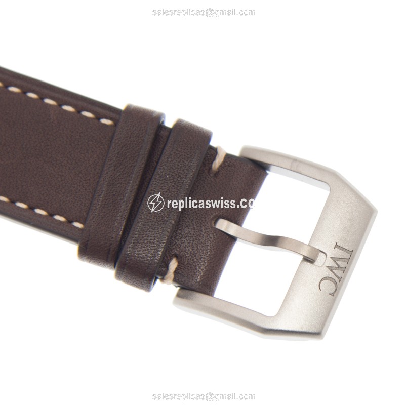 IWC PILOTS Replica - Automatic - Titanium Case - Black Dial - Brown Cowhide Strap - View 4