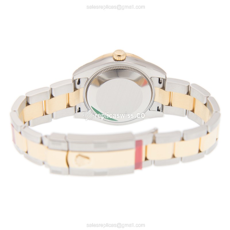 Rolex Lady Datejust Replica - Automatic - 18kt Rose - Diamond Bezel - White Dial - Gold Strap - View 4