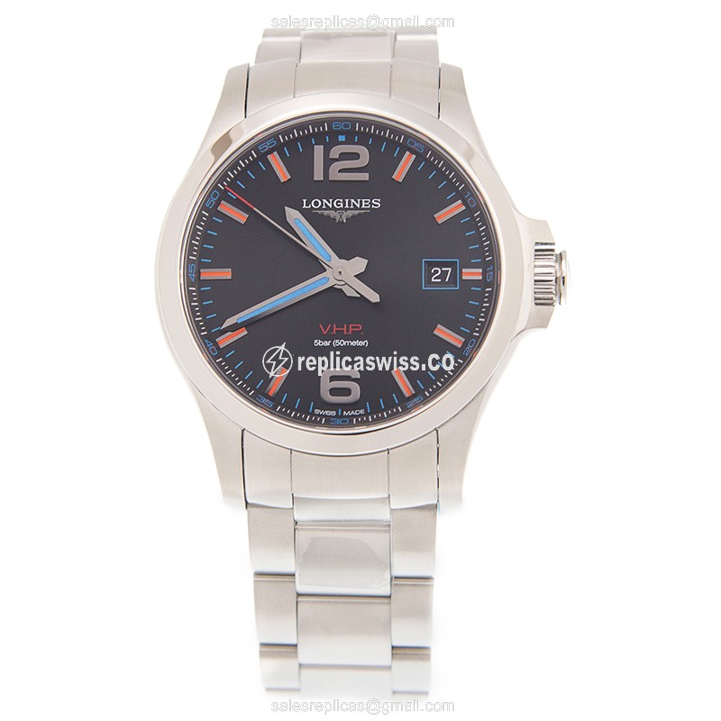 Longines Conquest Replica - Automatic - Stainless Steel Case - Black Dial, Silver Clasp - View 2