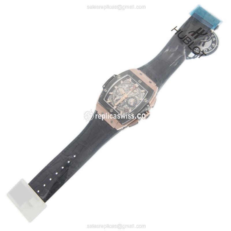 Hublot Spirit of Big Bang Replica - Automatic - 18kt Rose Gold - Black Dial - Leather Strap - View 2