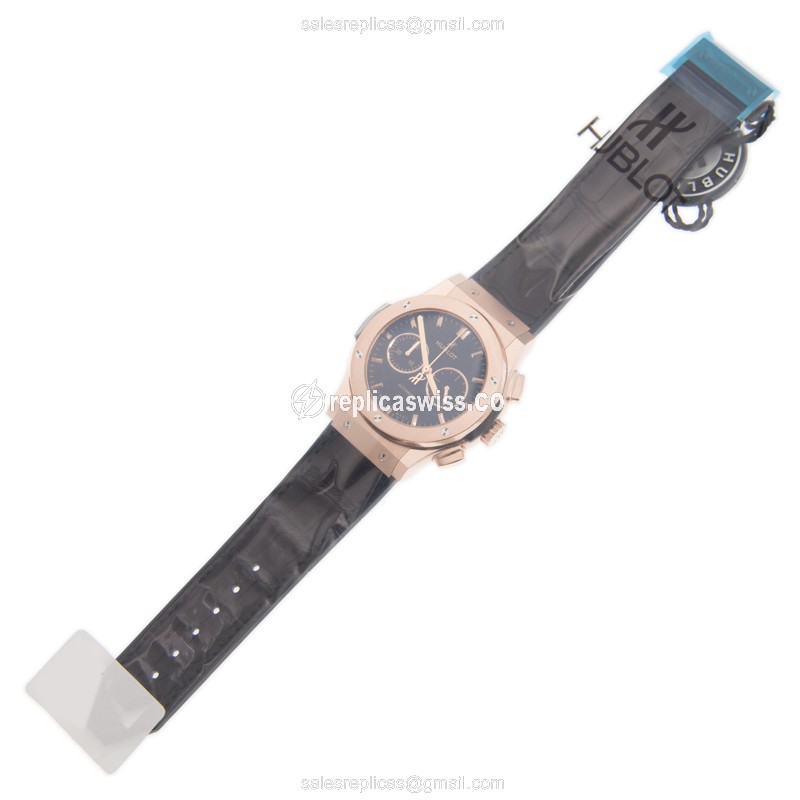 Hublot Classic Fusion Replica - Automatic 18kt Gold - Black Dial, Leather Strap - View 2