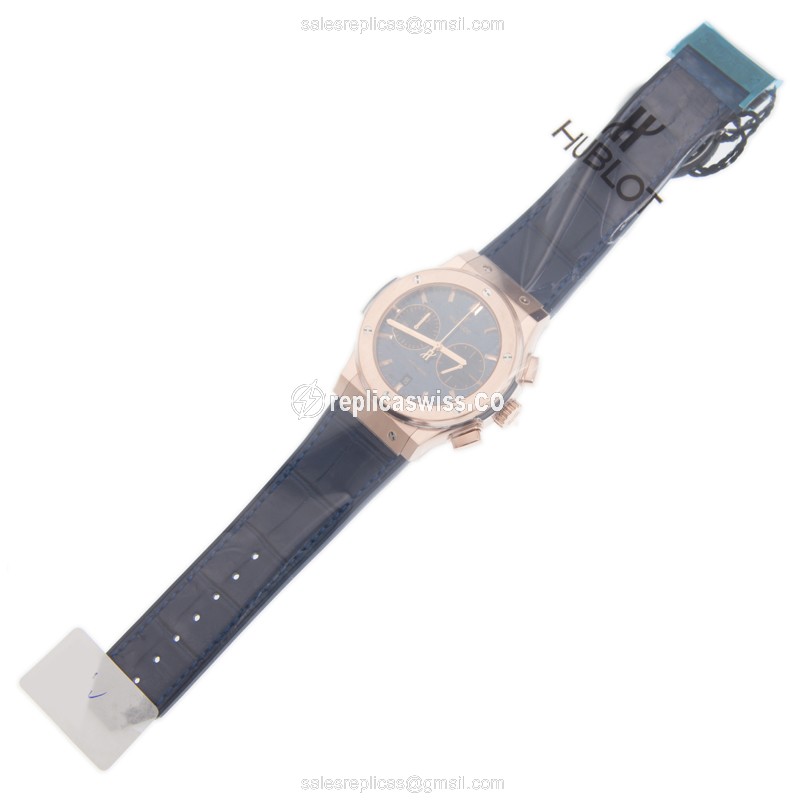 Hublot Classic Fusion Replica - Automatic - 18kt Rose Gold - Blue Dial - Blue Alligator Strap - View 2