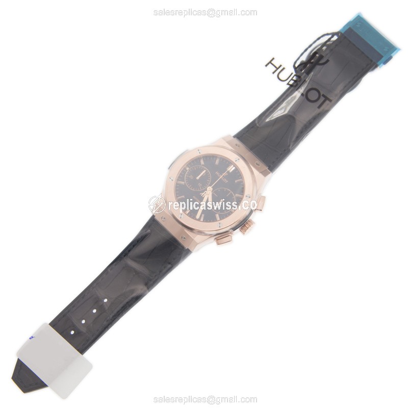 Hublot Classic Fusion Replica - Automatic - 18kt Rose Gold - Black Dial - Alligator Strap - View 2