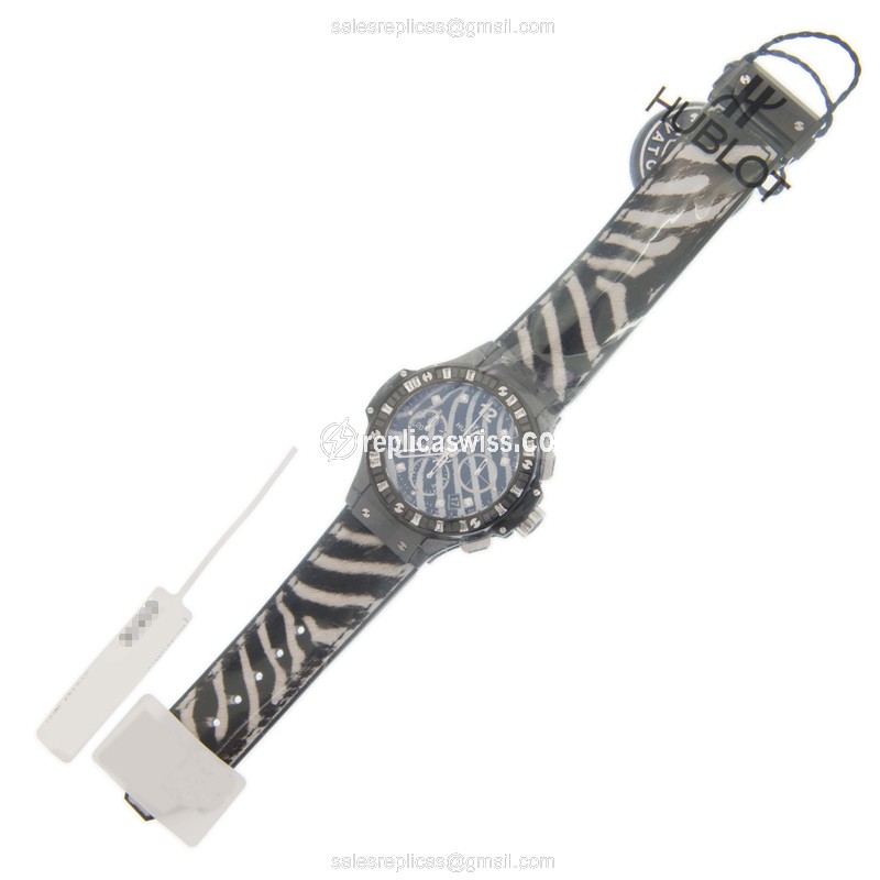 Hublot BIG BANG Replica - Automatic - Diamond Case - White Dial - White Cowhide Strap - View 2