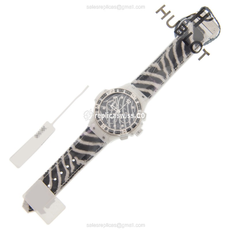 Hublot BIG BANG Replica - Automatic - Ceramic - Diamond Case - White Dial - White Cowhide Strap - View 2
