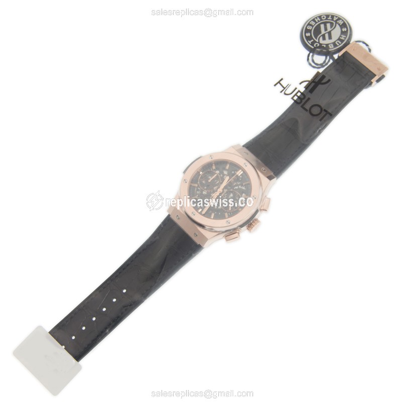 Hublot Classic Fusion Replica - Automatic 18kt Rose Gold - Black Dial, Leather Strap - View 2