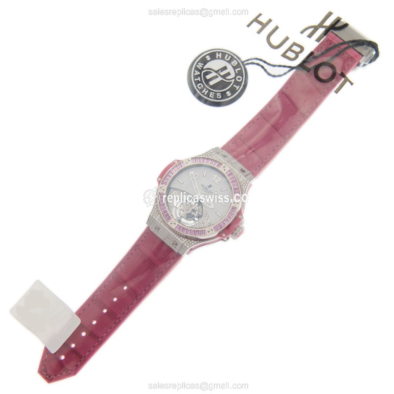Hublot BIG BANG Manual - Titanium Diamond White Dial Clasp Pink Alligator Strap - View 2