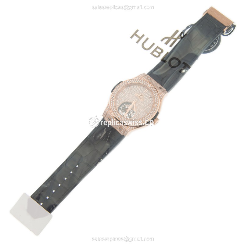 Hublot Classic Fusion Replica - Manual Wind - 18kt Rose Gold - Silver Dial - Black Alligator Strap - View 2