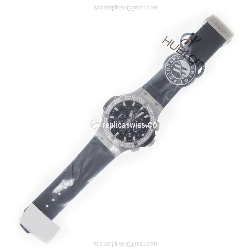 Hublot BIG BANG Replica - Automatic - Stainless Steel & Diamond - Black Dial - Rubber Strap - View 2
