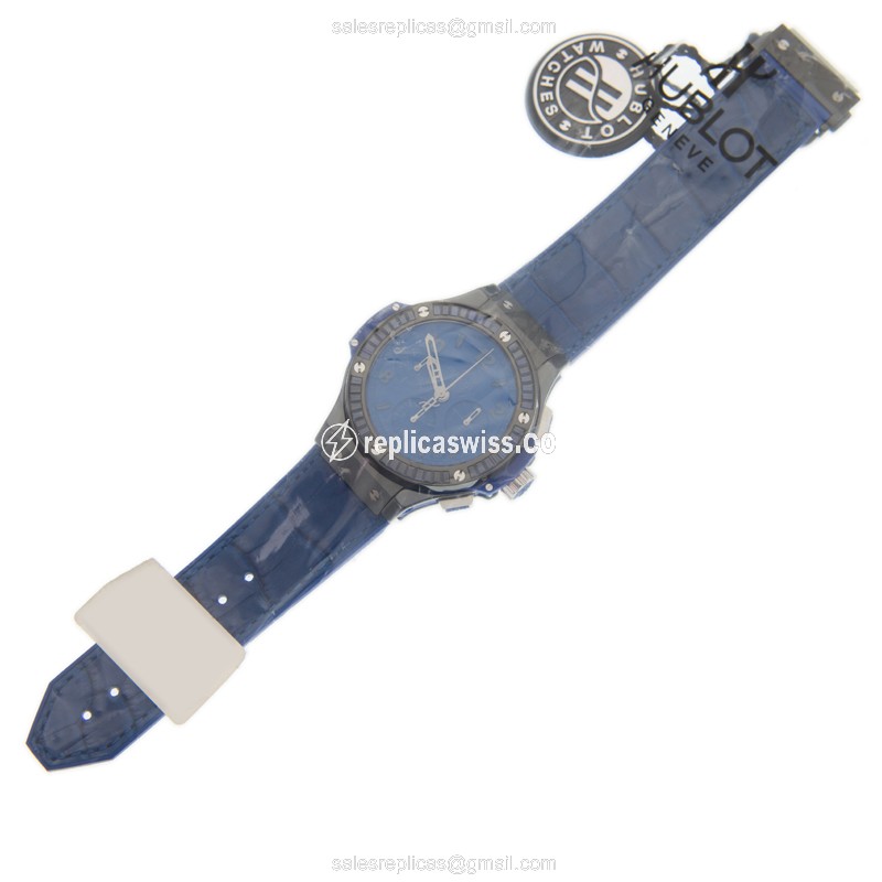 Hublot Big Bang Replica - Automatic - Ceramic Case - Blue Dial - Blue Alligator Strap - View 2
