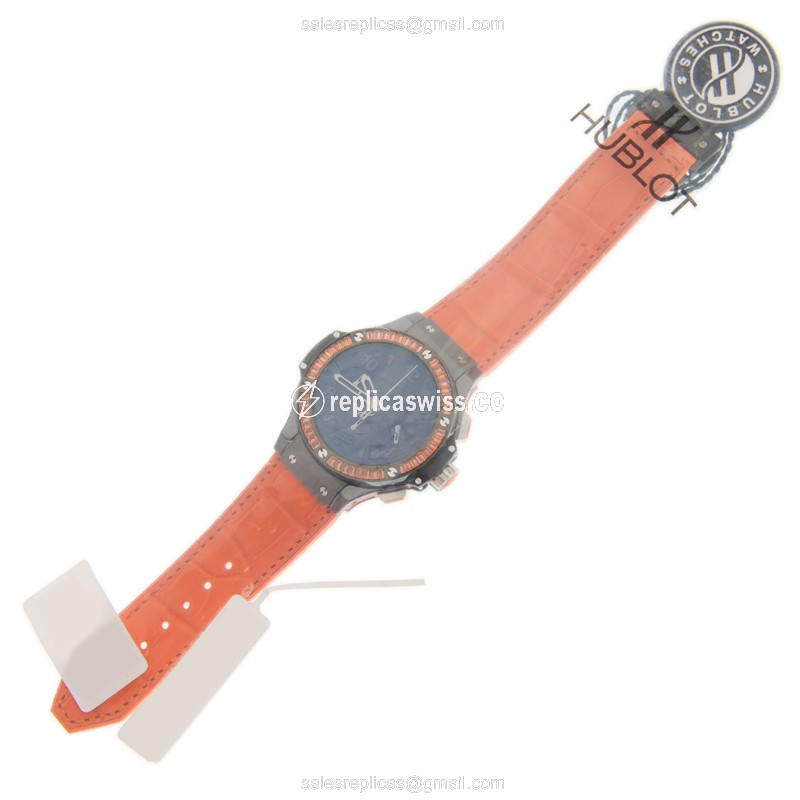 Hublot Big Bang Replica - Automatic - Ceramic - Black Dial - Orange Alligator Strap - View 2