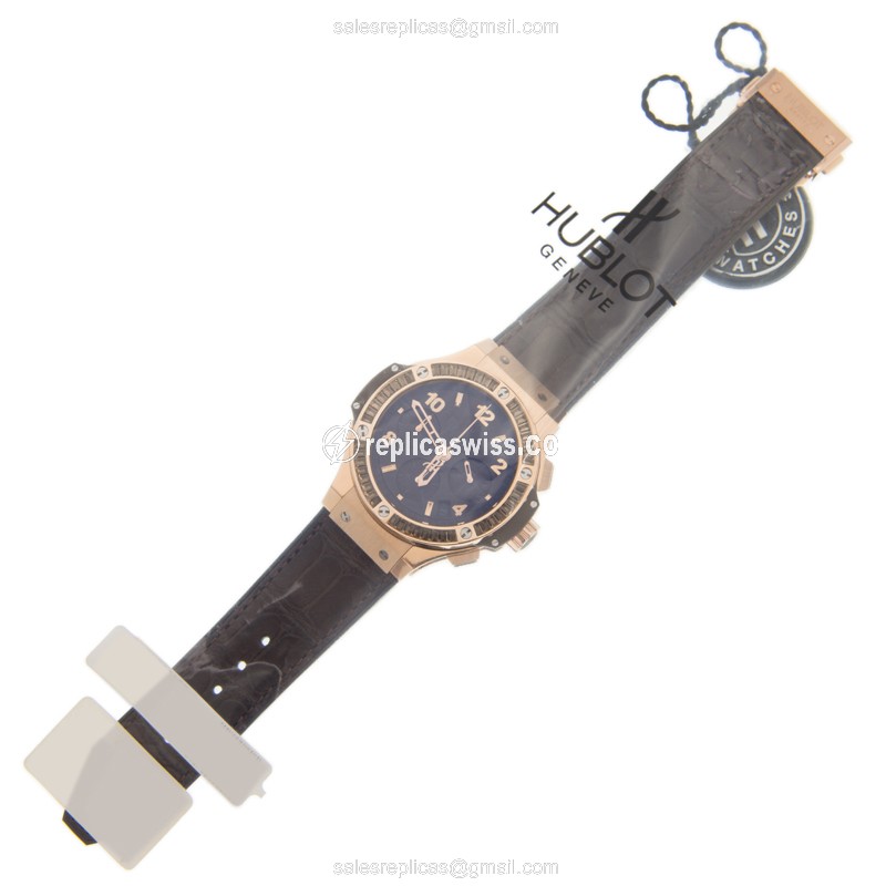 Hublot BIG BANG Replica - Automatic - 18kt Rose Gold - Brown Dial - Alligator Brown Strap - View 2