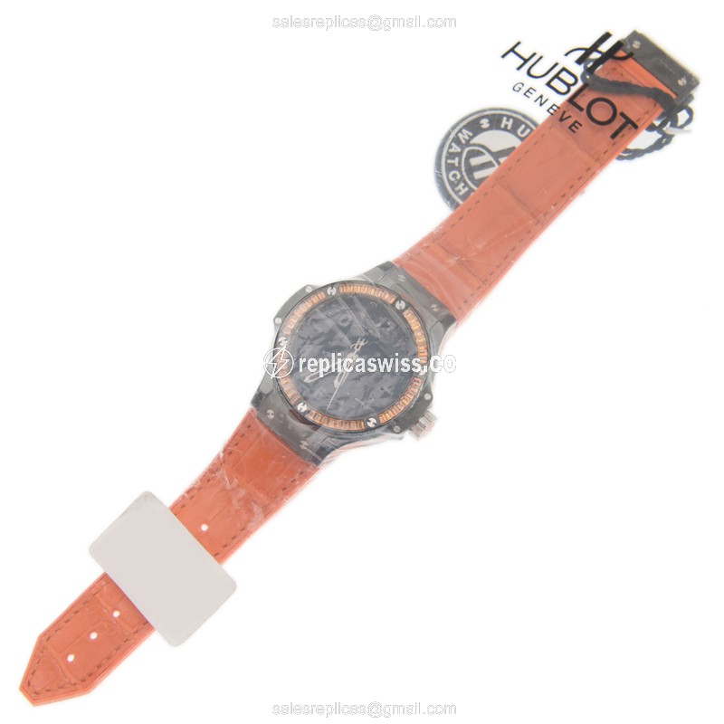 Hublot BIG BANG Quartz - Black Dial - Ceramics Case - Orange Alligator Strap - View 2