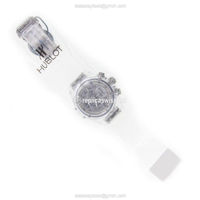 Hublot Big Bang Replica - Automatic Sapphire - Silver Dial - Rubber Strap - Buckle Clasp - View 2