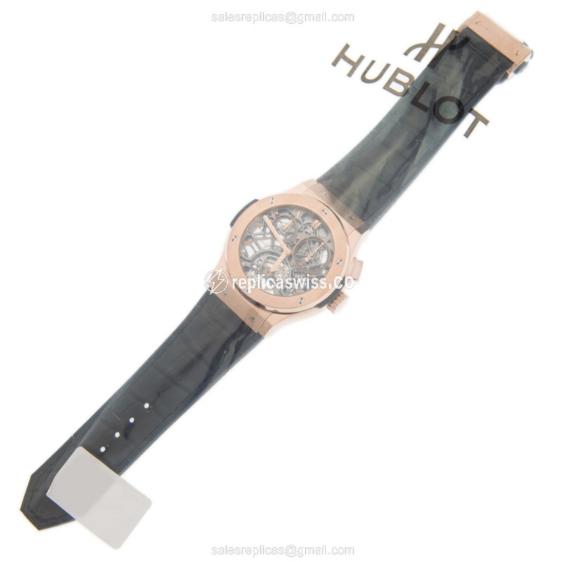 Hublot Classic Fusion Replica - Manual Wind - 18kt Rose Gold - Gray Dial - Black Alligator Strap - View 2