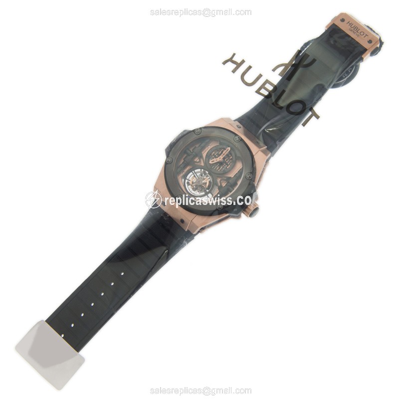 Hublot Replica King Power Unico - Manual Wind - 18kt Rose Gold - Black Dial - Rubber Strap - View 2