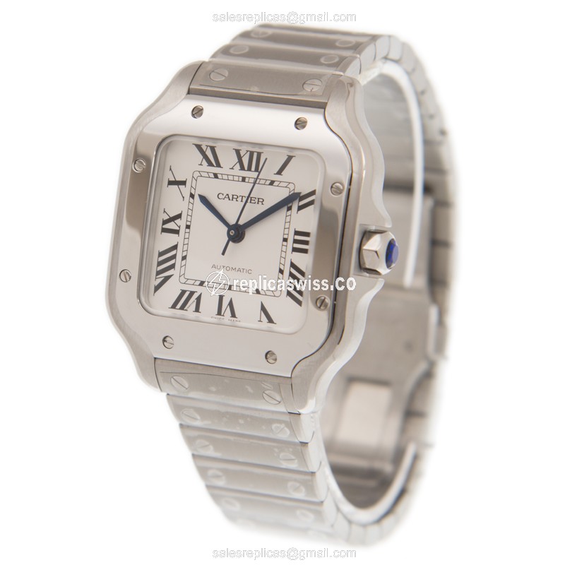 Cartier Santos Replica - Automatic - Stainless Steel - White Dial - Silver Clasp - View 3
