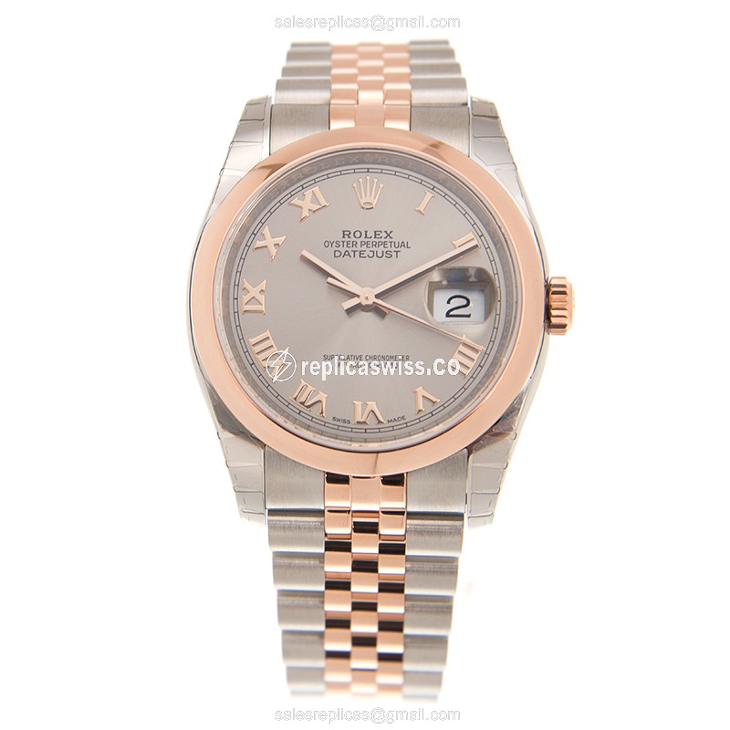 Rolex DATEJUST Replica - Automatic 18kt Rose/Steel - Gray Dial - Gold/Steel Strap - View 2