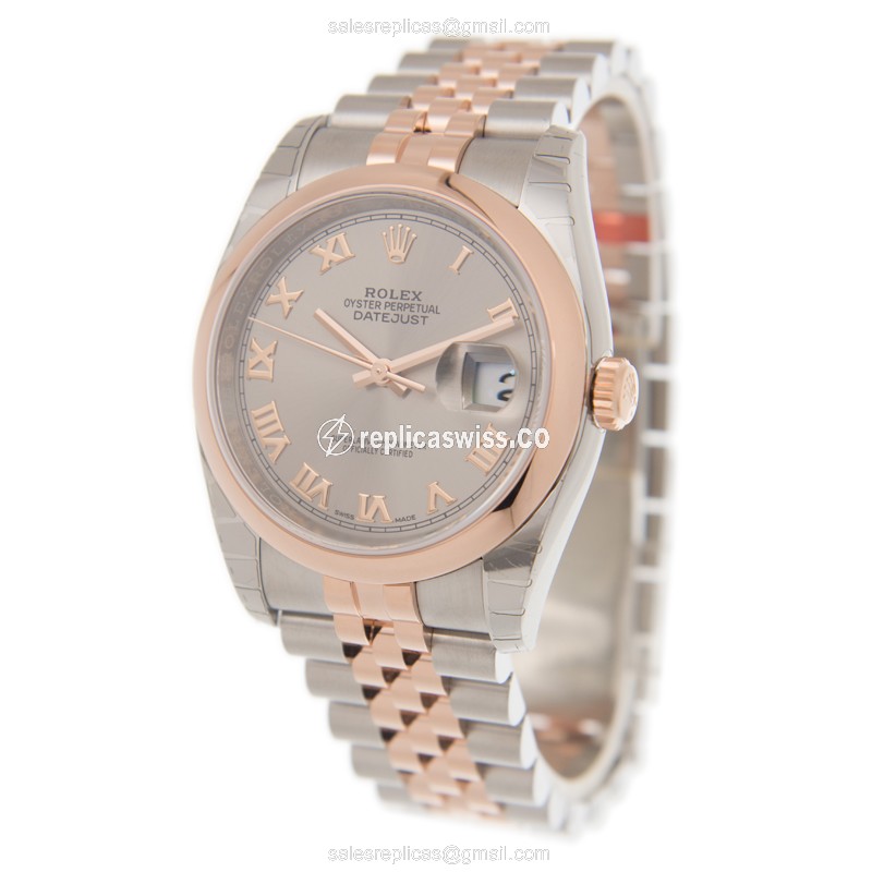 Rolex DATEJUST Replica - Automatic 18kt Rose/Steel - Gray Dial - Gold/Steel Strap - View 3