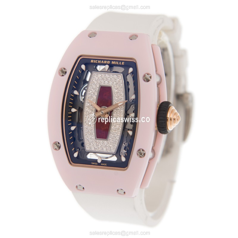 Richard Mille RM07-01 Replica - Automatic Ceramic - Silver Dial - White Rubber - Buckle Clasp - View 3