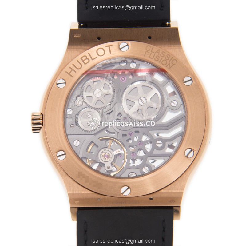 Hublot Classic Fusion Replica - Manual Wind - 18kt Rose Gold - Silver Dial - Black Alligator Strap - View 3