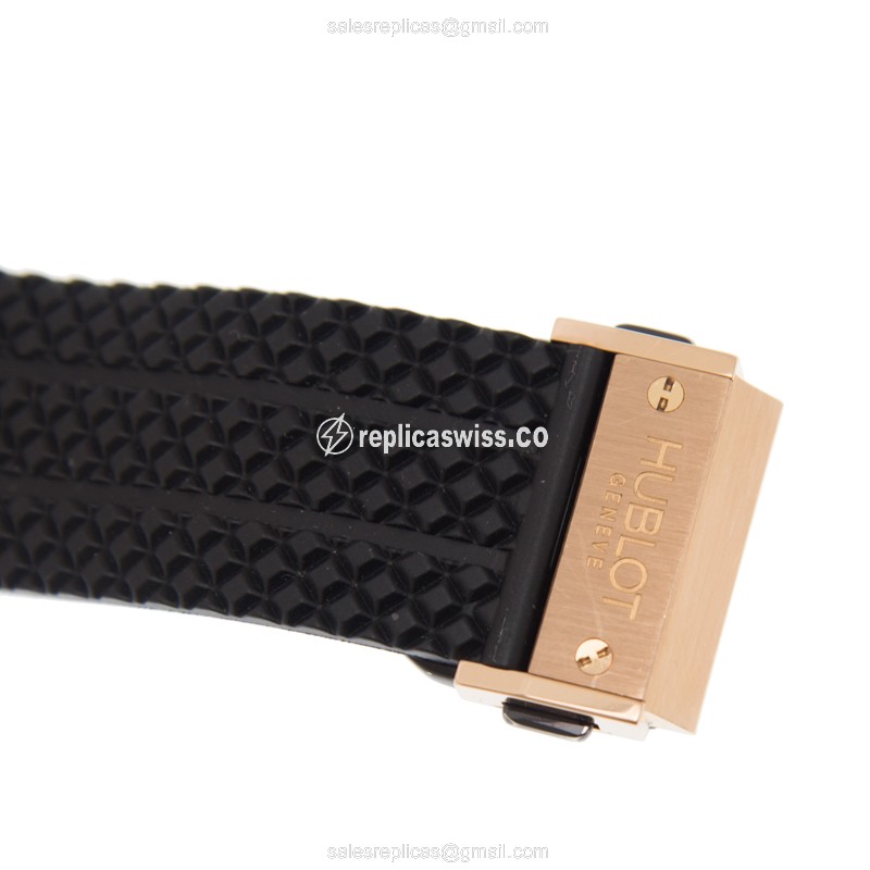 Hublot BIG BANG Replica - Automatic - 18kt Rose Gold - Diamonds - Black - Rubber Yellow Strap - View 4