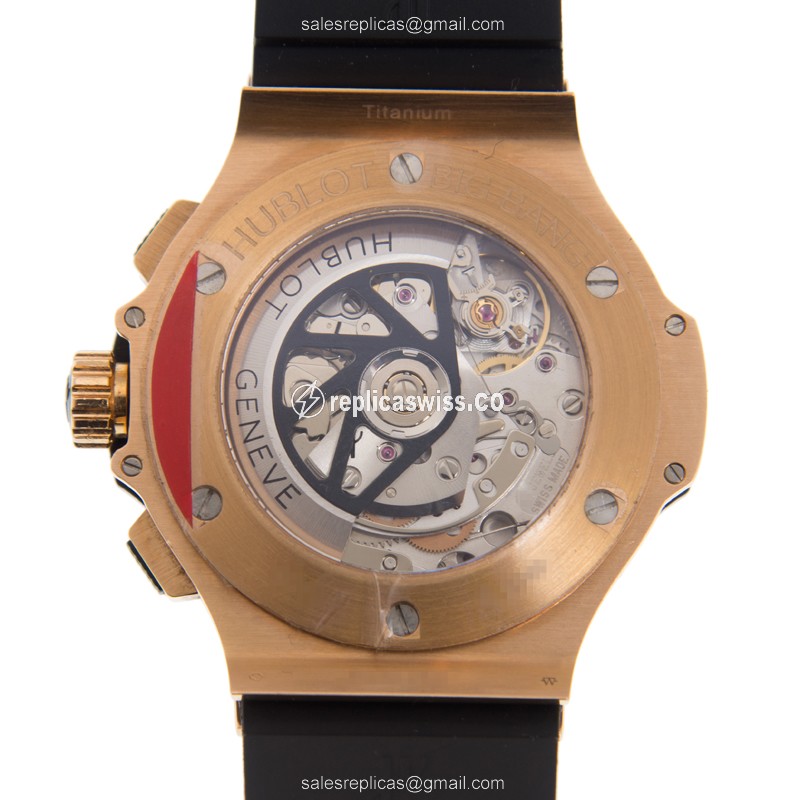 Hublot BIG BANG Replica - Automatic - 18kt Rose Gold - Diamonds - Black - Rubber Yellow Strap - View 3