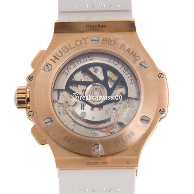 Hublot Big Bang Replica - Automatic - 18kt Rose Gold Case - White Dial - Rubber Strap - View 3