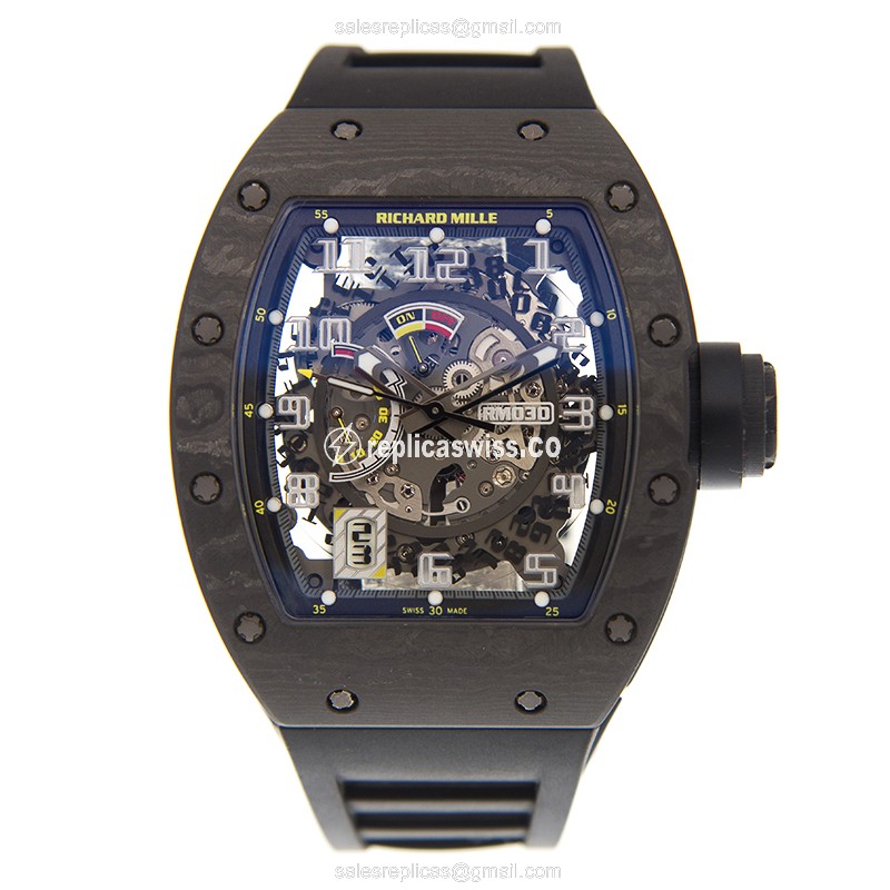 Richard Mille RM030 - Automatic Movement - Stainless Steel Case - Silver Dial - Black Rubber Strap - View 2