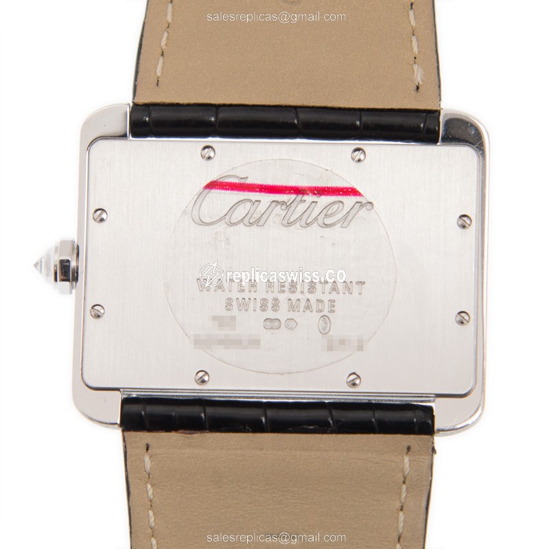 Cartier TANK Replica - Automatic - 18kt White Gold - Diamond - White Dial - Black Alligator Strap - View 3