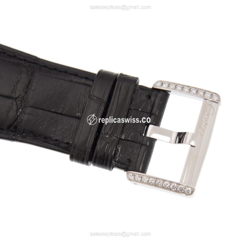 Cartier TANK Replica - Automatic - 18kt White Gold - Diamond - White Dial - Black Alligator Strap - View 4