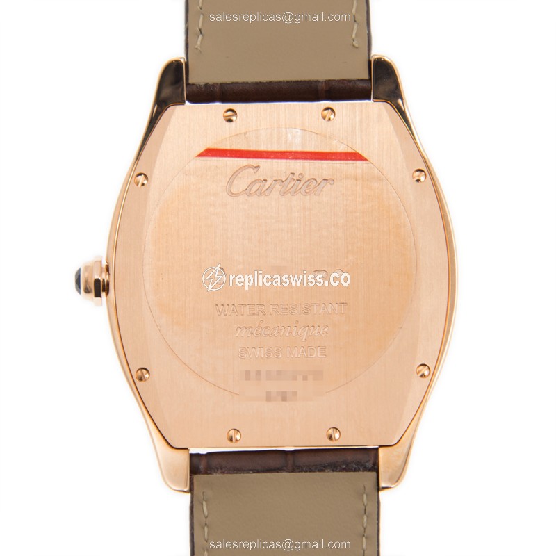 Cartier Tortue Replica - Automatic - 18kt Rose Gold - White Dial - Black Alligator Strap - View 3