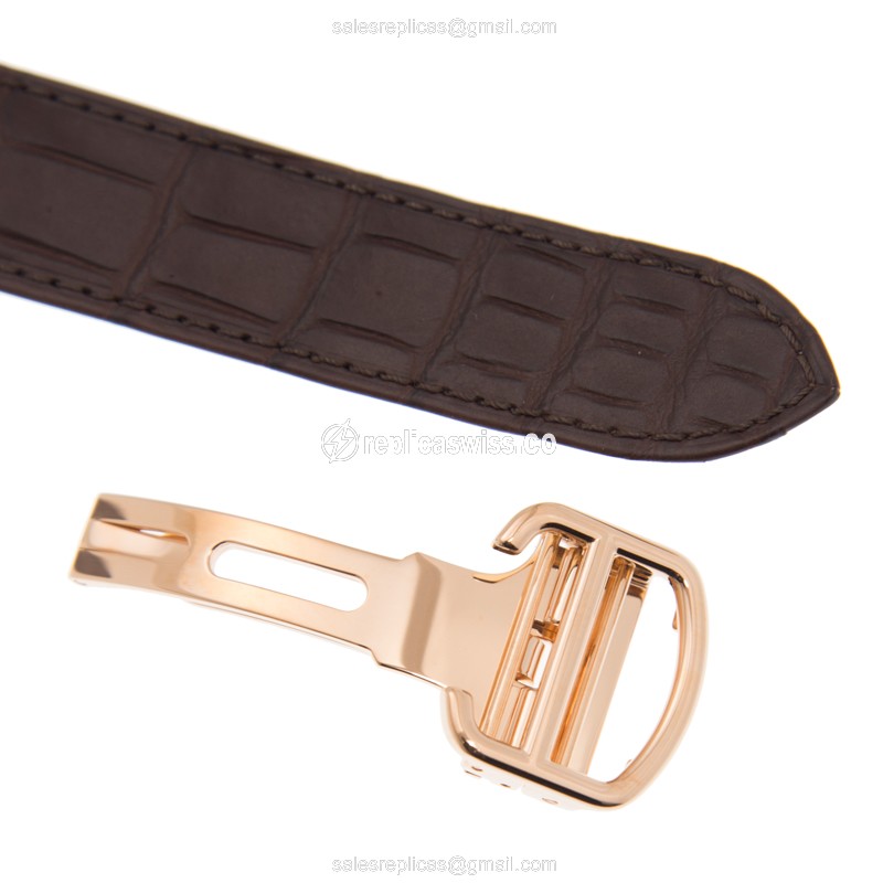 Cartier Tortue Replica - Automatic - 18kt Rose Gold - White Dial - Black Alligator Strap - View 4