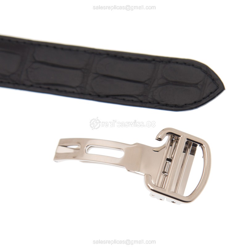 Cartier Tortue Replica - Automatic - 18kt White Gold - White Dial - Black Alligator Strap - View 4