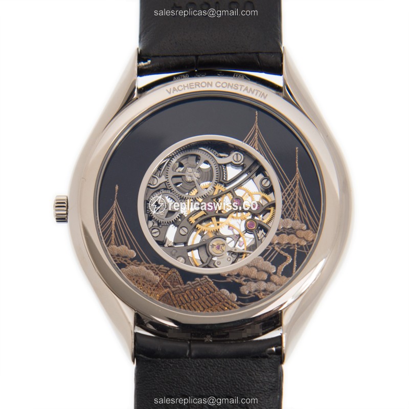 Vacheron Constantin 33222/000G-9706 Replica - Manual Wind - 18kt Gold - Black Dial - Alligator Black Buckle - View 3