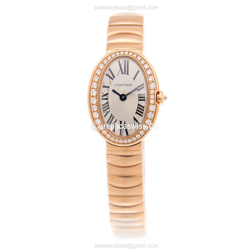 Cartier WB520026 Baignoire - Quartz - 18kt Rose Gold - Diamond Accents - White Dial - View 2