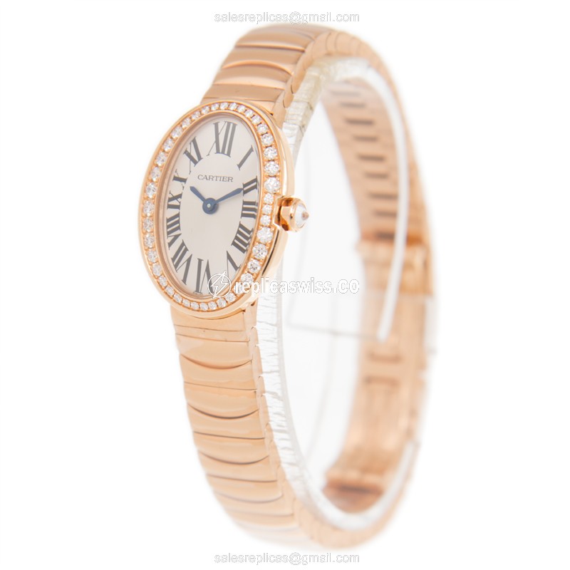 Cartier WB520026 Baignoire - Quartz - 18kt Rose Gold - Diamond Accents - White Dial - View 3