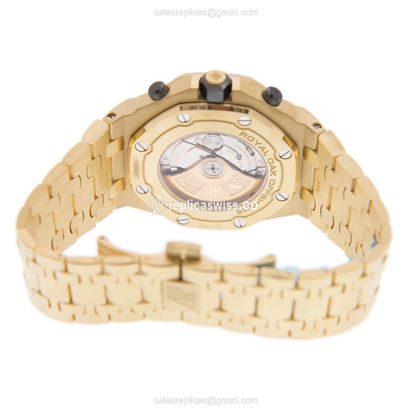 Rolex ROYAL OAK OFFSHORE Replica - Automatic - 18kt Gold - Blue Dial - Silver Strap - View 4