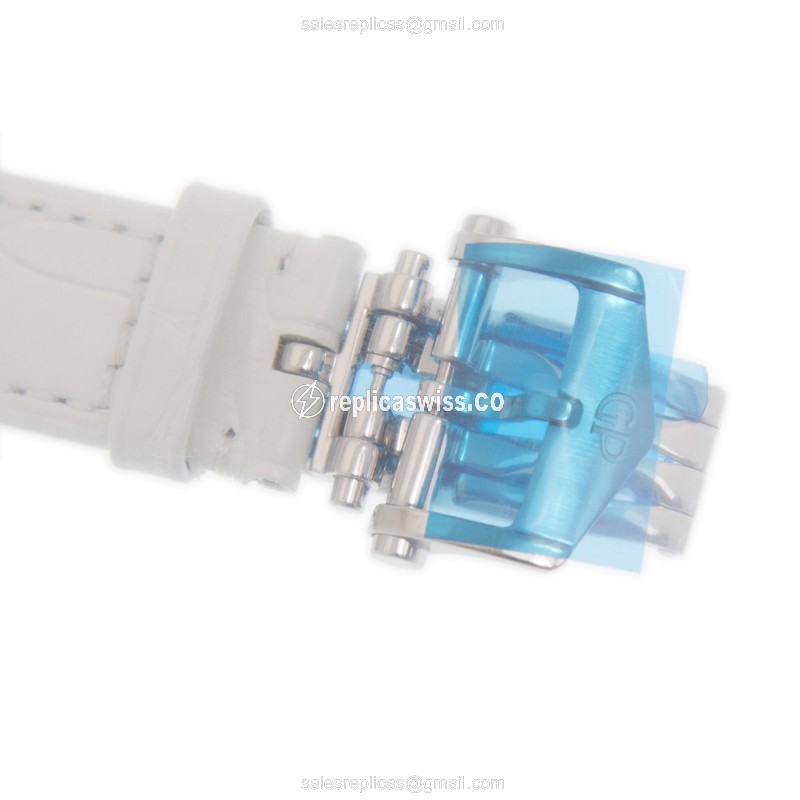 Girard Perregaux Replica Laureato - Quartz - Stainless Steel - Diamonds - Silver Dial - Alligator White Strap - View 4