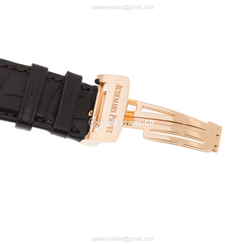 Audemars Piguet 15352OR.OO.D093CR.01 Replica - Automatic - 18kt Rose Gold - Silver Dial - Brown Alligator Strap - View 4