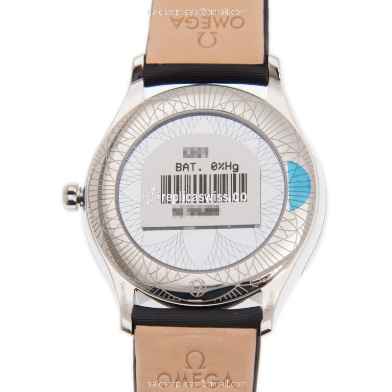 Omega De Ville Replica - Quartz - White Dial - Diamonds - Black Silk Strap - Buckle Clasp - View 3