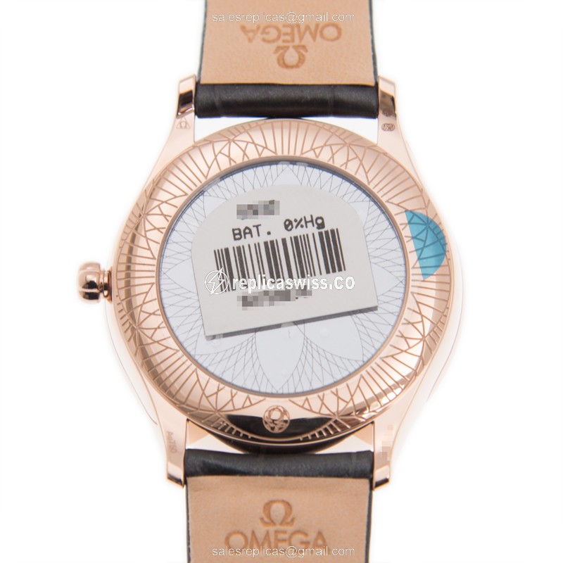 Omega Replica DE VILLE - Quartz - 18kt Rose Gold - Diamonds - Silver Dial - Leather Strap - Black Buckle - View 3