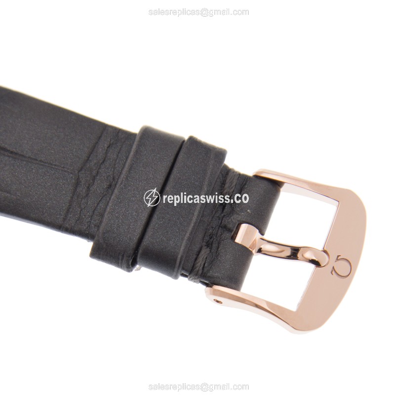 Omega Replica DE VILLE - Quartz - 18kt Rose Gold - Diamonds - Silver Dial - Leather Strap - Black Buckle - View 4