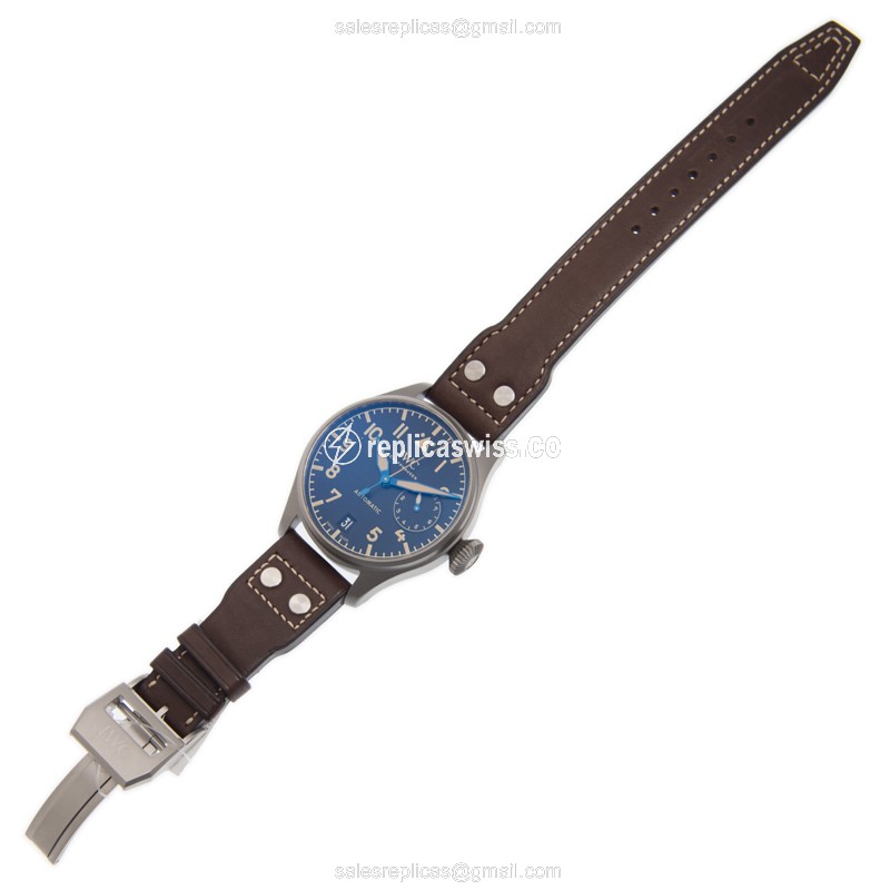 IWC PILOTS Replica - Automatic - Titanium - Black - Brown Cowhide - Clasp - View 2