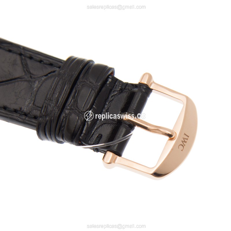 IWC Portofino Replica - Automatic 18kt Rose Gold - Diamond Accents - White Dial - Alligator Black Strap - View 4