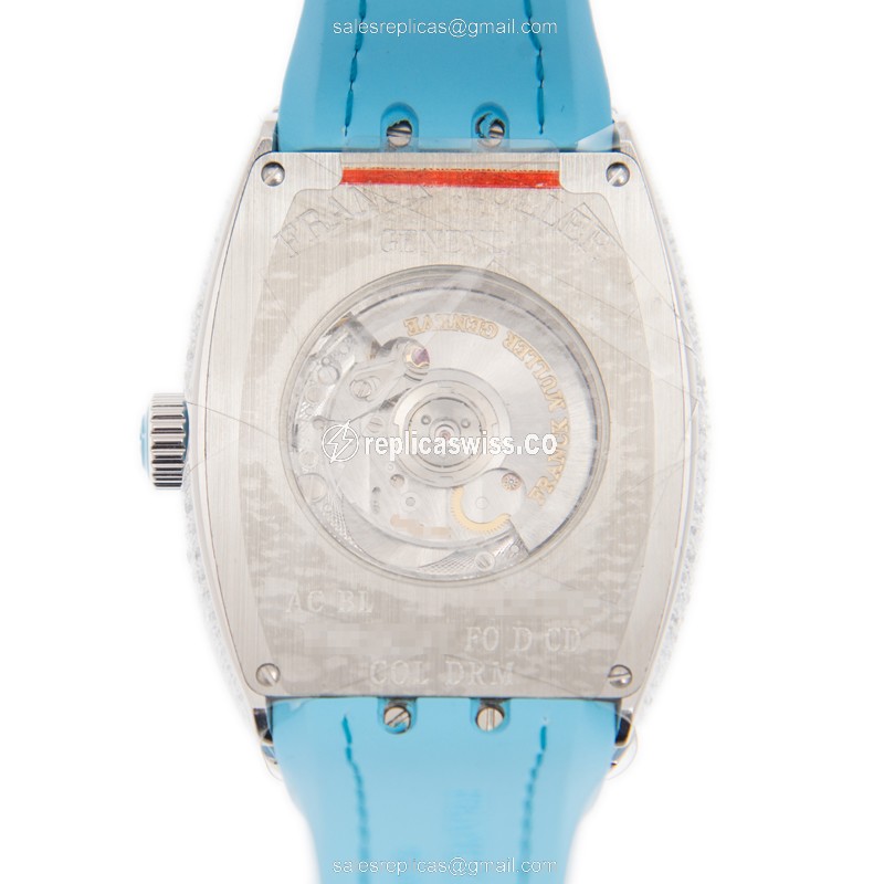 Franck Muller V 35 SC AT FO D CD COL DRM - Automatic - White Gold Case - Diamond - Silver Dial - Alligator Strap - View 3