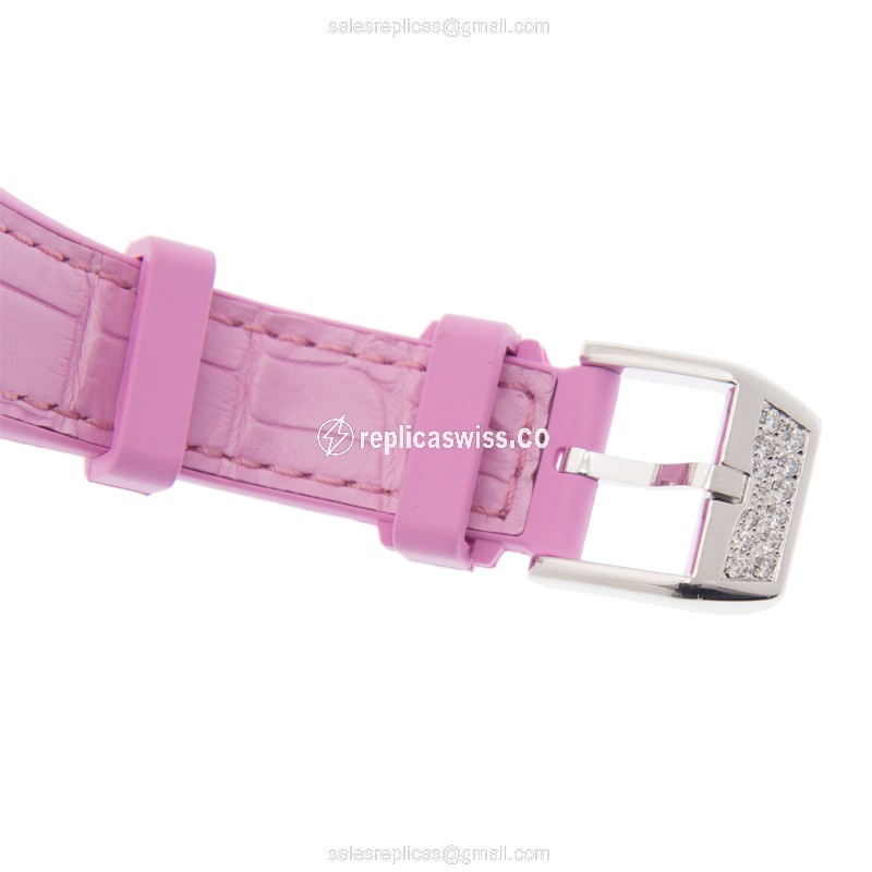 Franck Muller V35 SC AT FO D CD Vanguard - Auto - Diamond Case - Silver Dial - Pink Alligator Strap - View 4