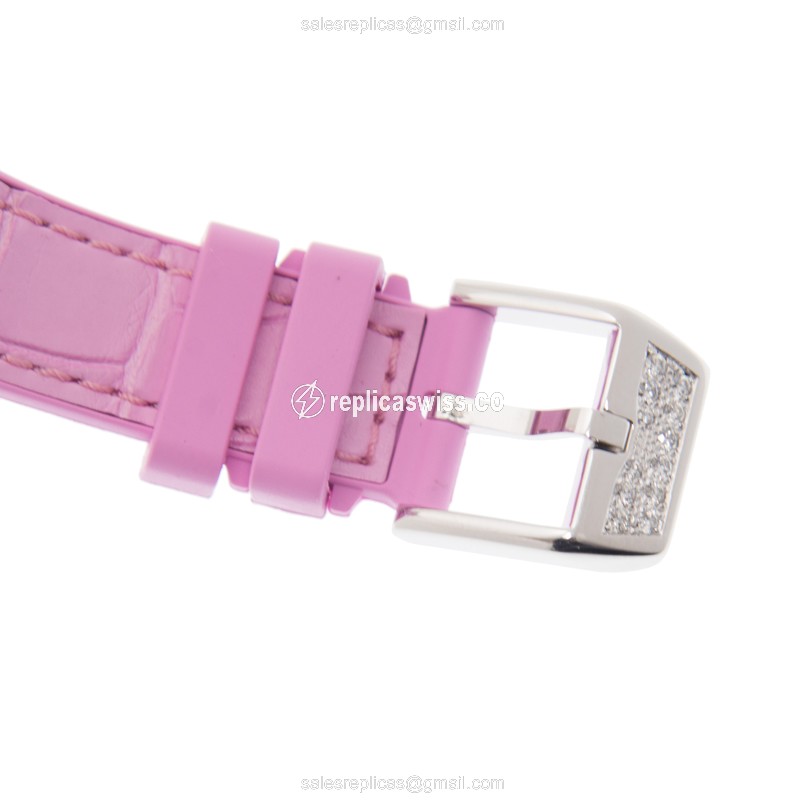 Franck Muller V35 SC AT FO D CD COL DRM - Vanguard Auto - Diamond Case - Silver Dial - Pink Alligator Strap - View 4